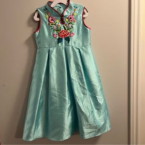 Girls blue dress with embroidered flowers, size 10